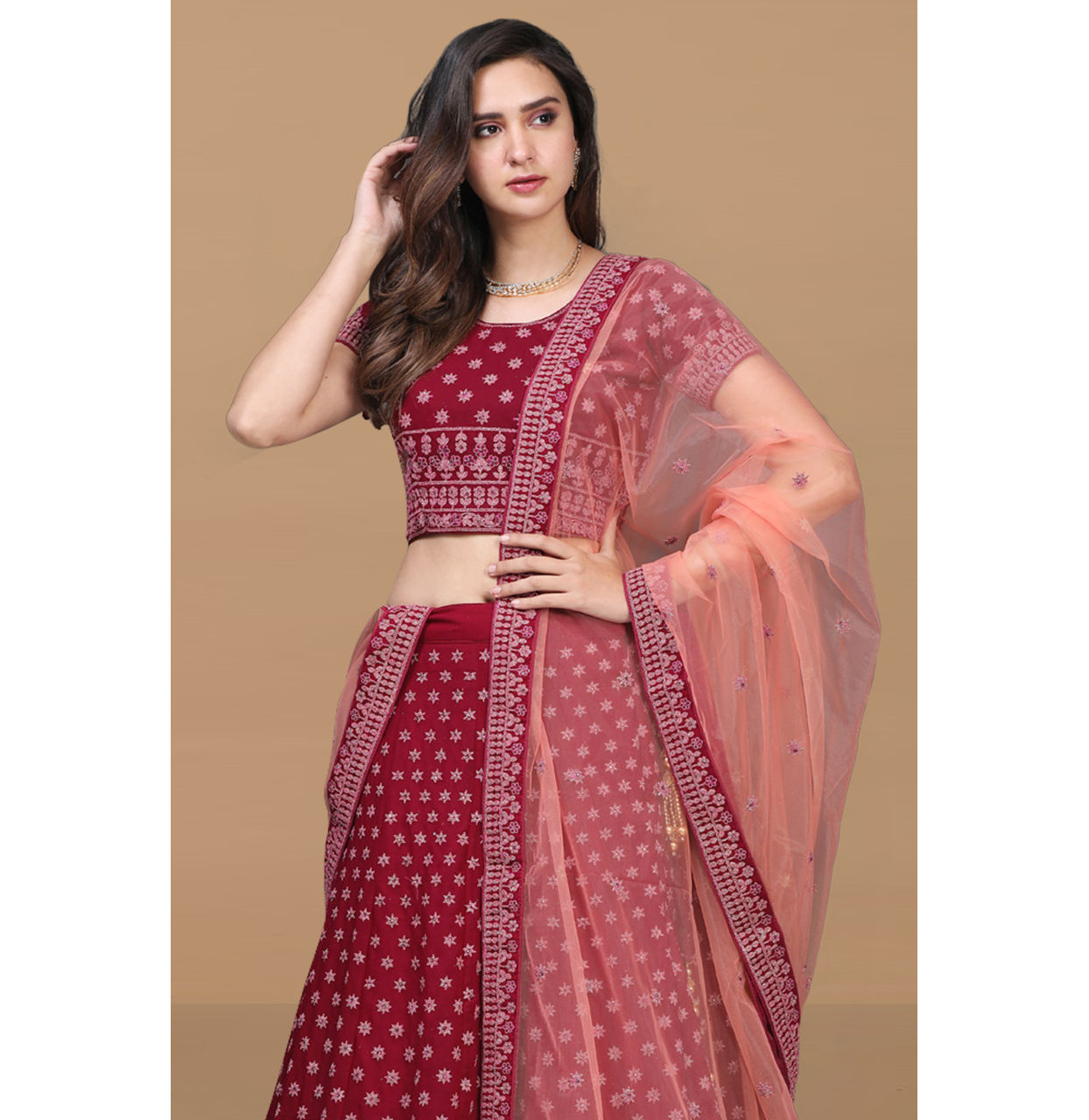 Mohey Women Attractive Wine Color Lehenga