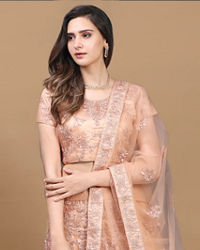 Mohey Women Plush Peach Lehenga