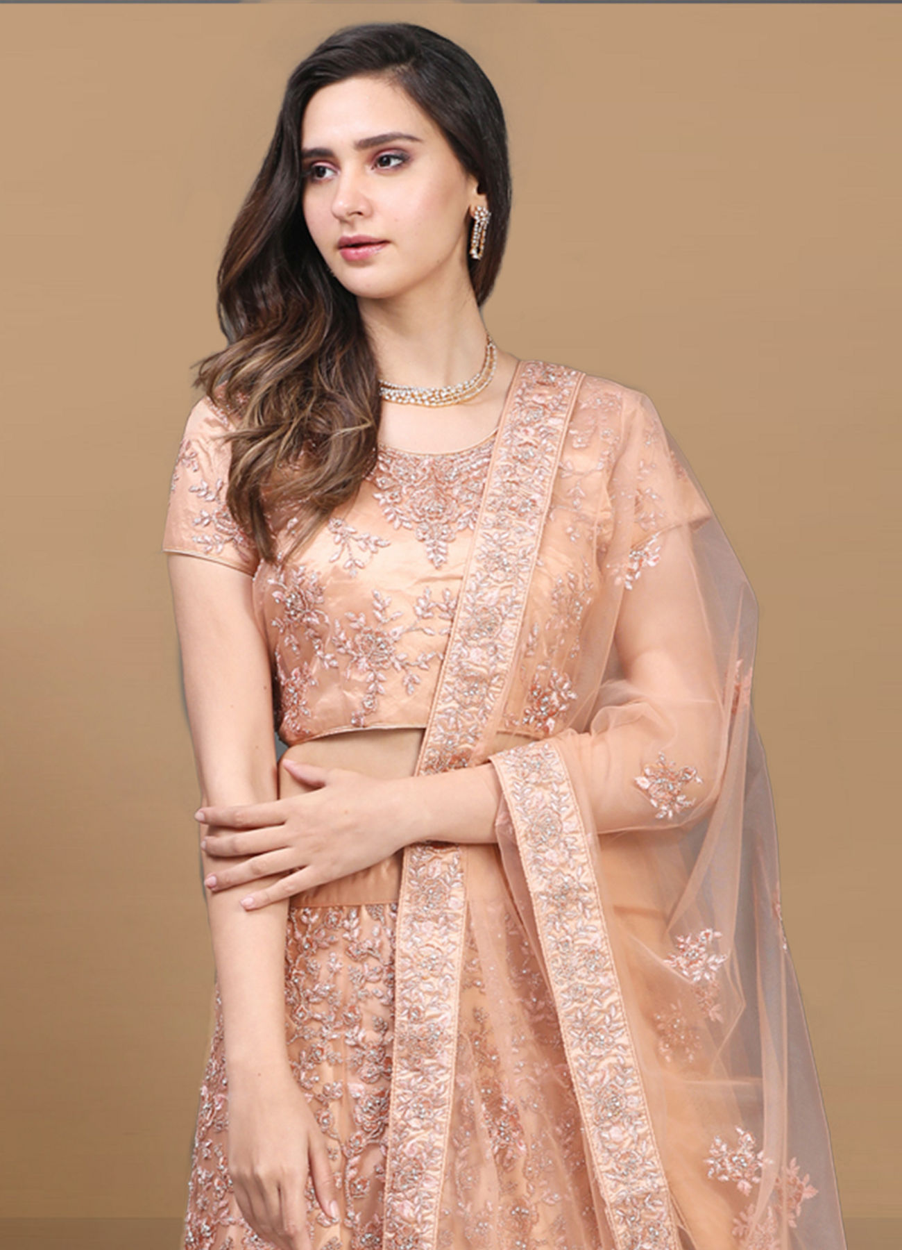 Mohey Women Plush Peach Lehenga