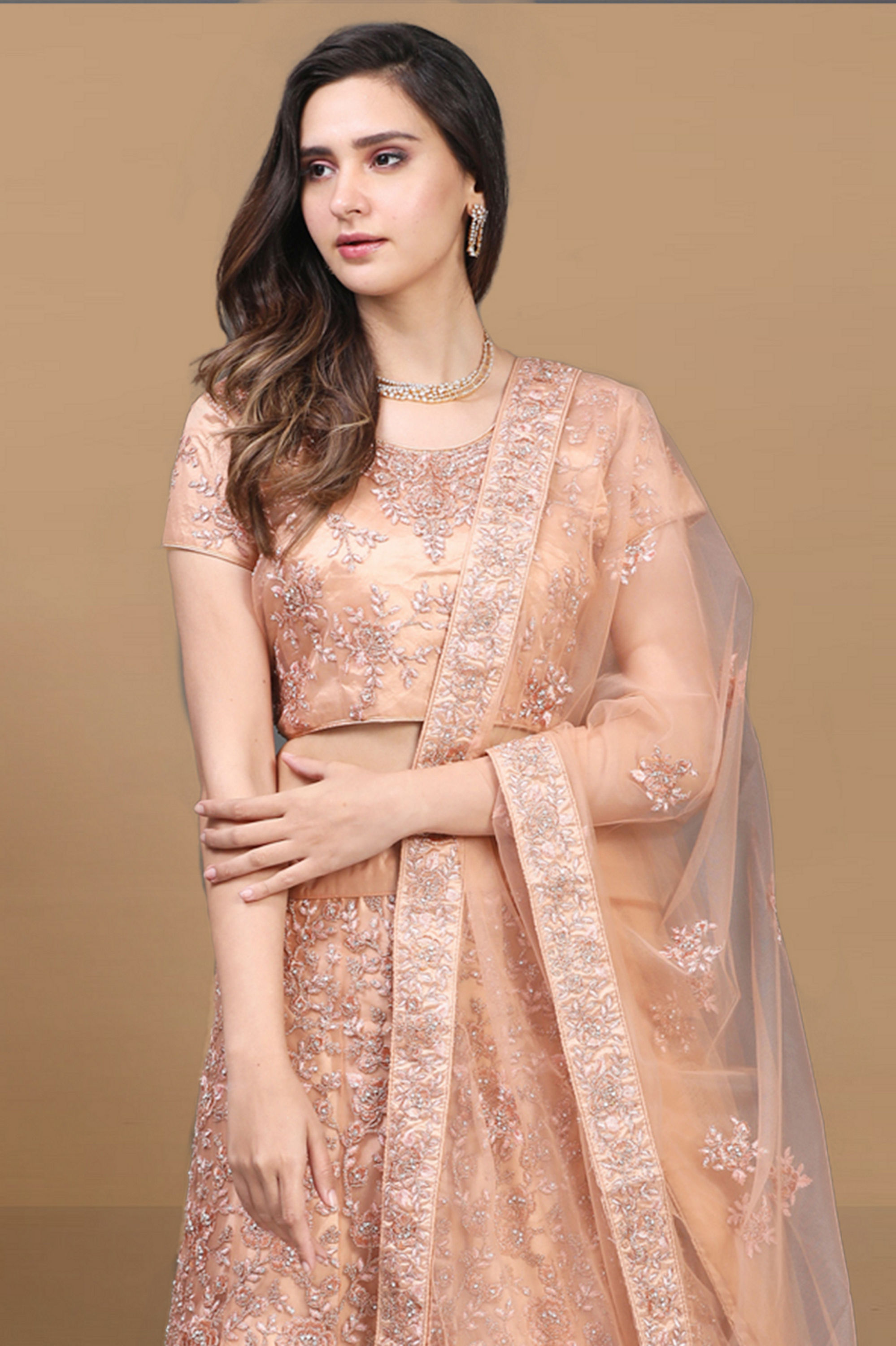 Mohey Women Plush Peach Lehenga