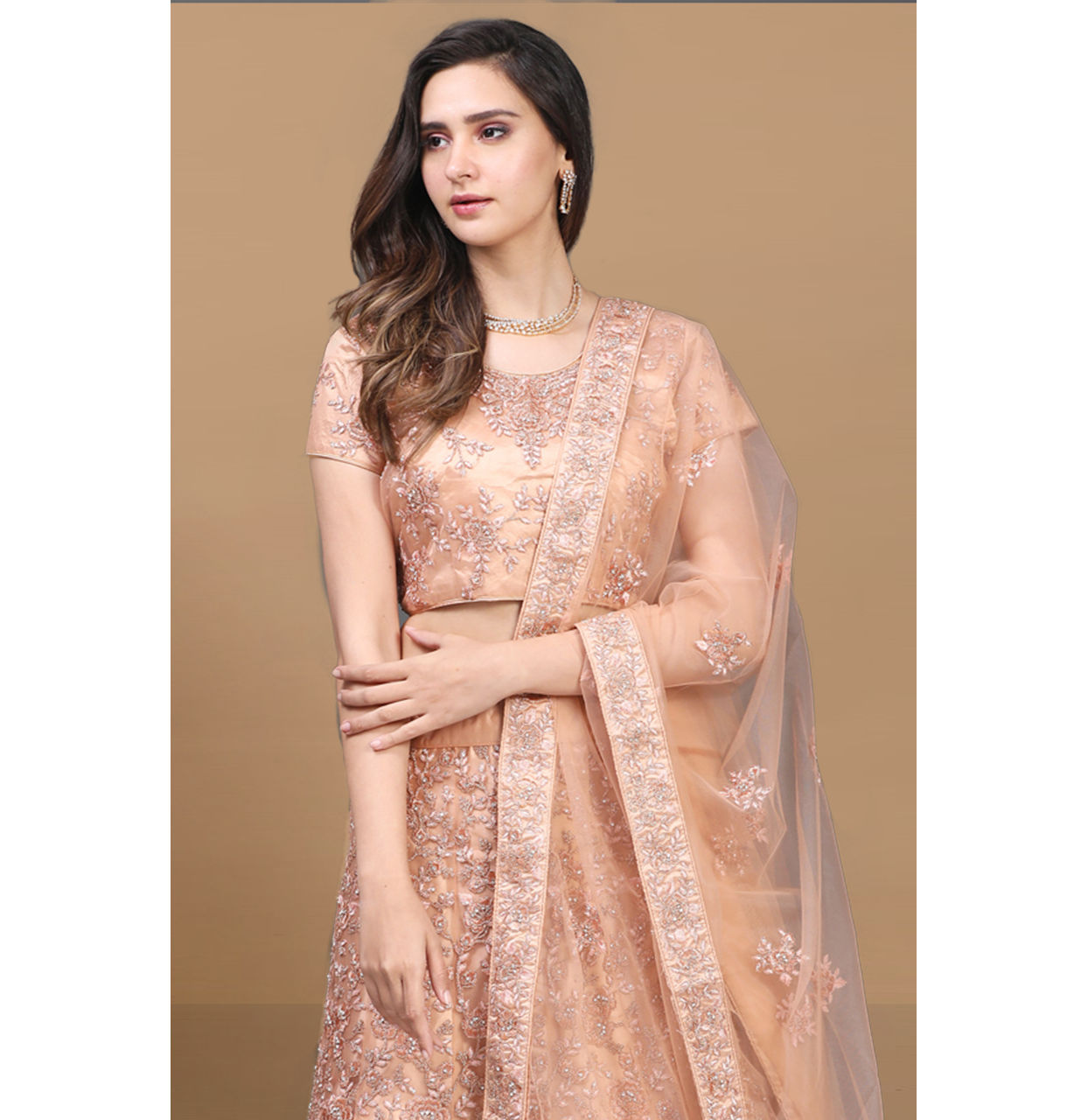 Mohey Women Plush Peach Lehenga