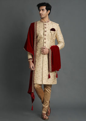 Aristocratic Fawn Color Sherwani Suit image number 2