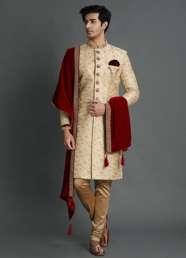 Aristocratic Fawn Color Sherwani Suit image number 2