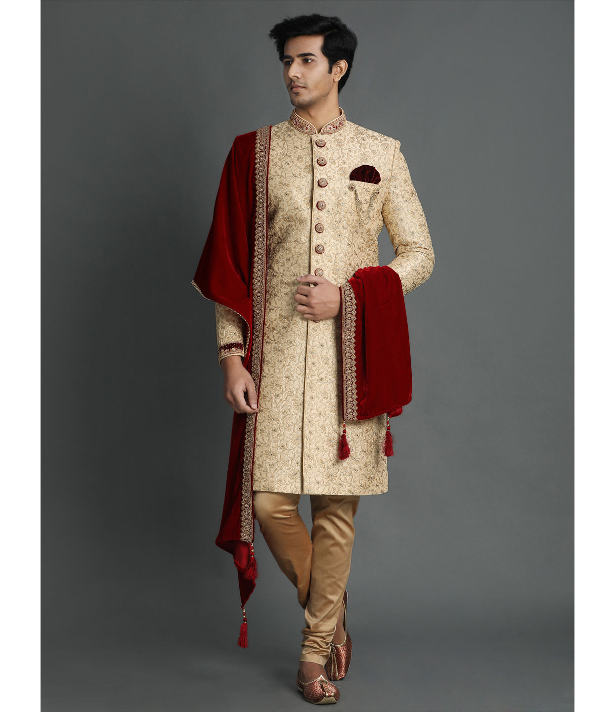 Aristocratic Fawn Color Sherwani Suit image number 2