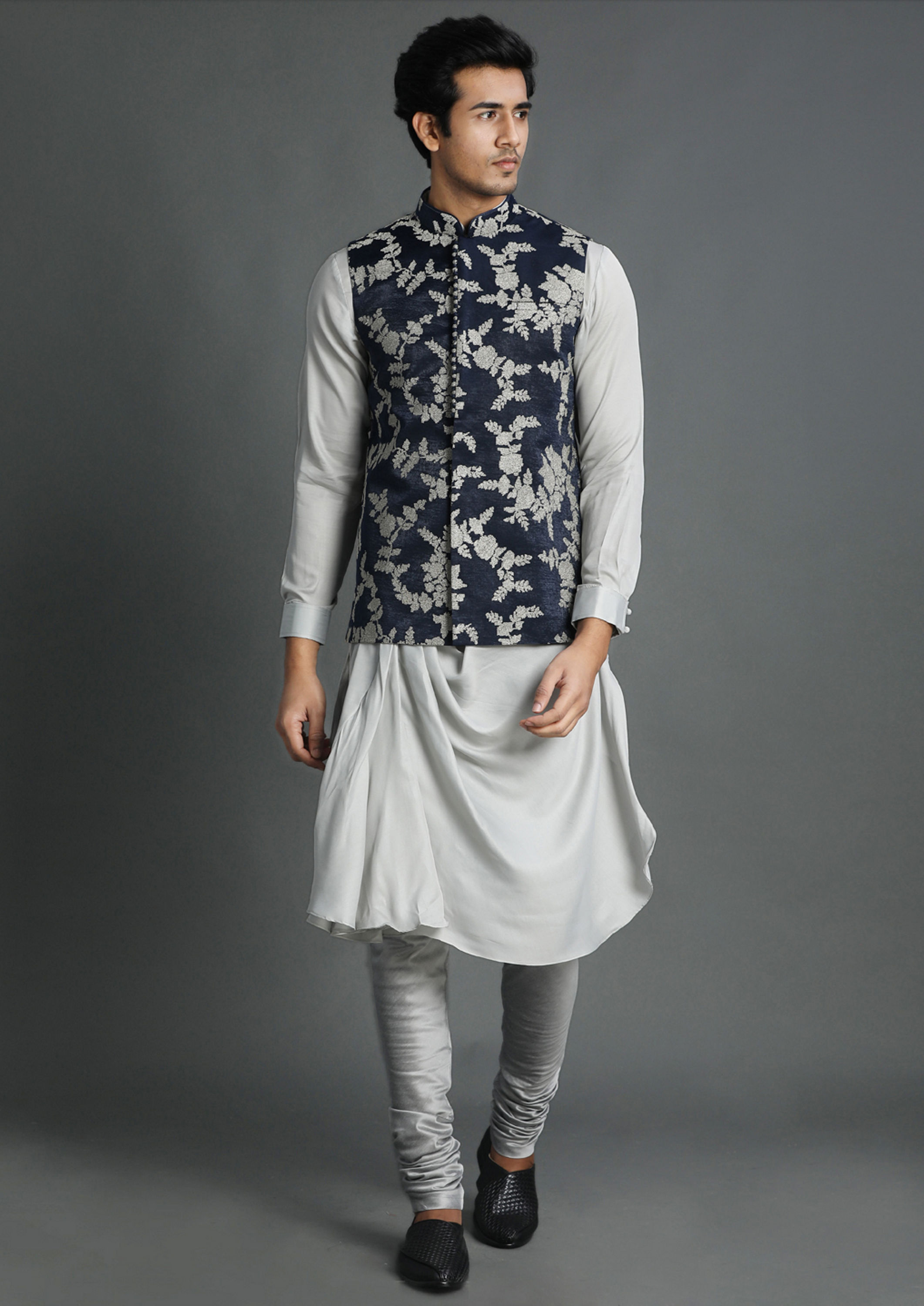 Twamev Men Elegant Blue Kurta Jacket Set