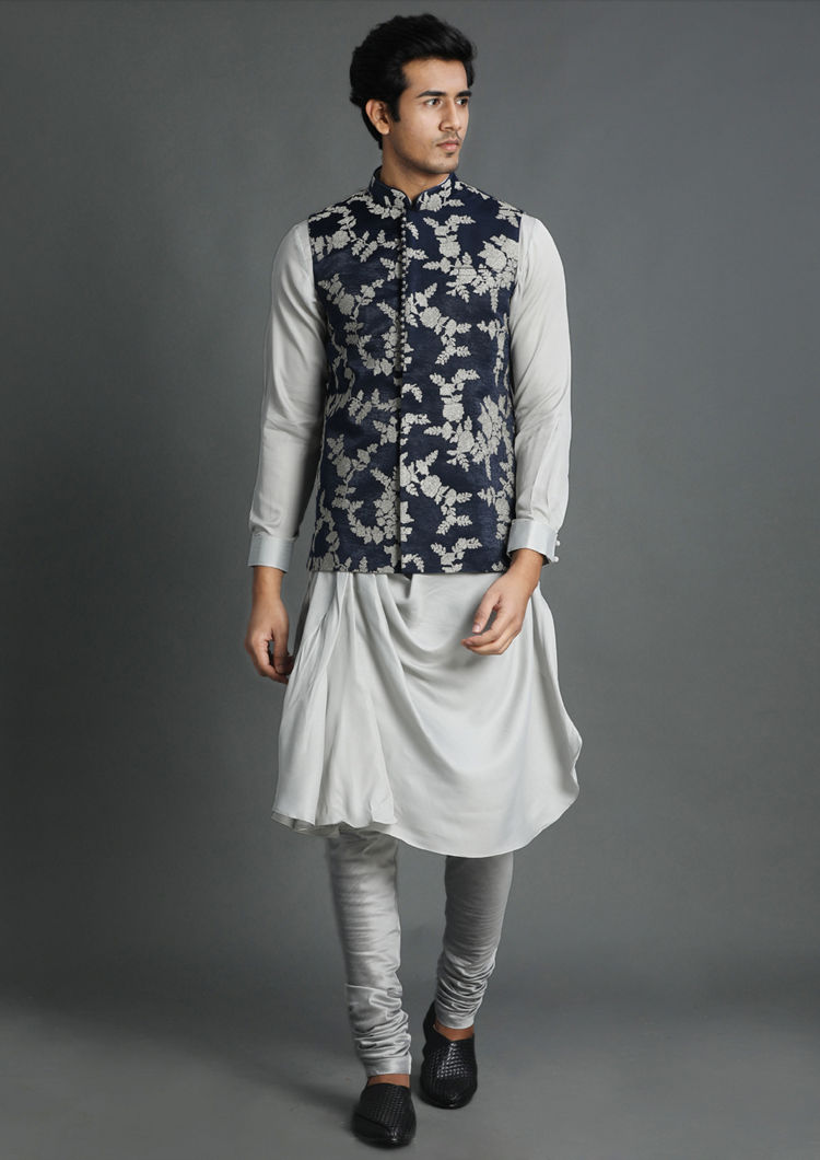 Twamev Men Elegant Blue Kurta Jacket Set