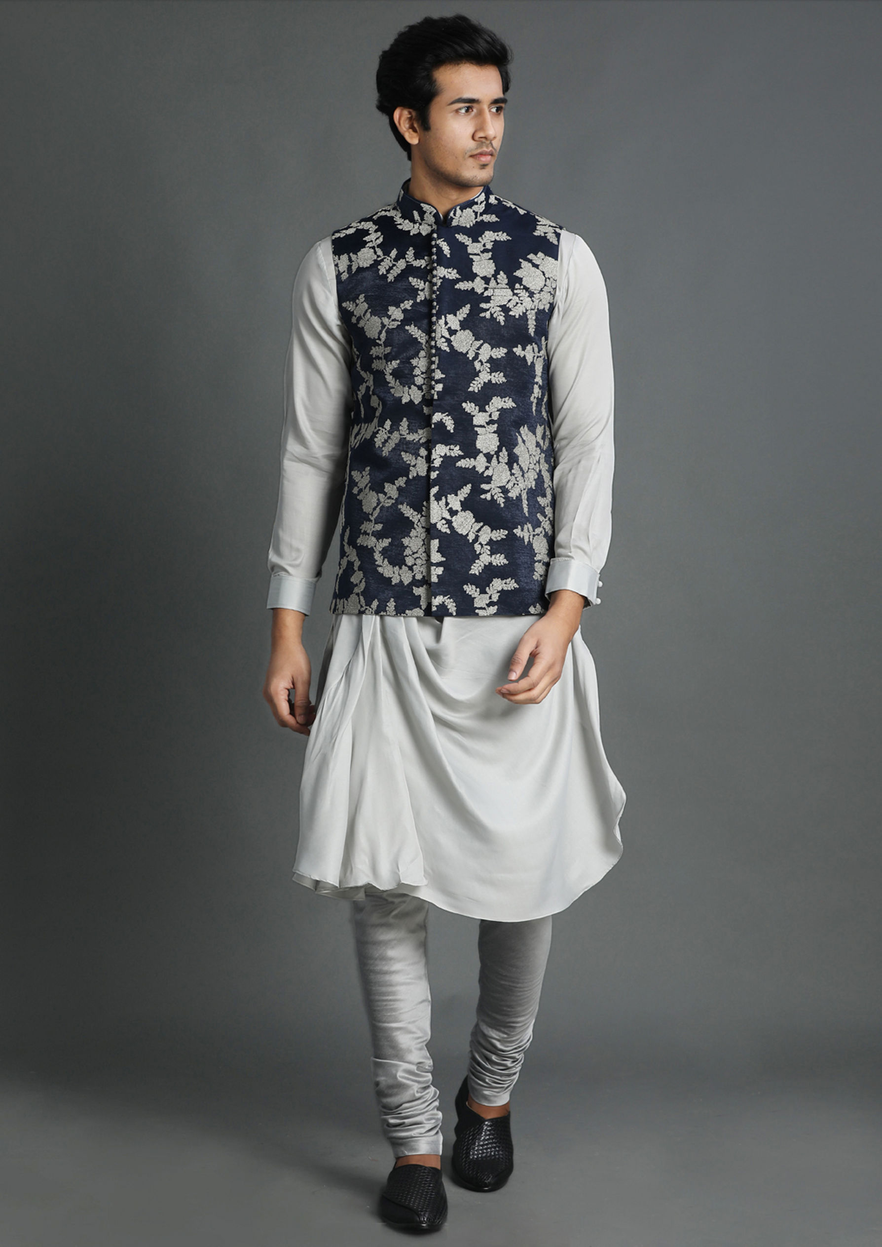Twamev Men Elegant Blue Kurta Jacket Set