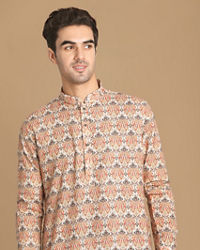 Manyavar Men Light Orange Printed Kurta