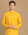 Manyavar Men Yolk Yellow Printed Kurta