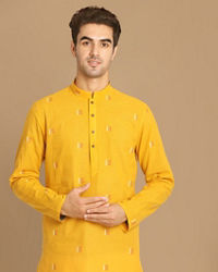Manyavar Men Yolk Yellow Printed Kurta