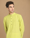 alt message - Manyavar Men Lime Green Self Striped Kurta image number 0