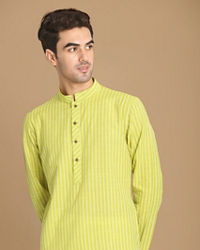 Manyavar Men Lime Green Self Striped Kurta