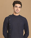 alt message - Manyavar Men Navy Blue Side Open Chikankari Kurta Set image number 0