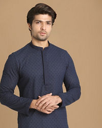 Manyavar Men Royal Blue Chikankari Kurta Set