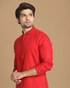 alt message - Manyavar Men Minimalist Red Kurta Set image number 0