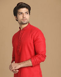 Manyavar Men Minimalist Red Kurta Set