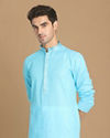 alt message - Manyavar Men Ocean Blue Self Design Kurta Set image number 0