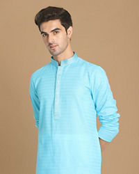 Manyavar Men Ocean Blue Self Design Kurta Set