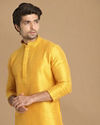 alt message - Manyavar Men Golden Yellow Solid Kurta Set image number 0