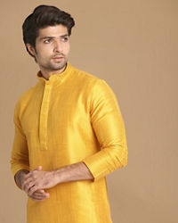 Manyavar Men Golden Yellow Solid Kurta Set