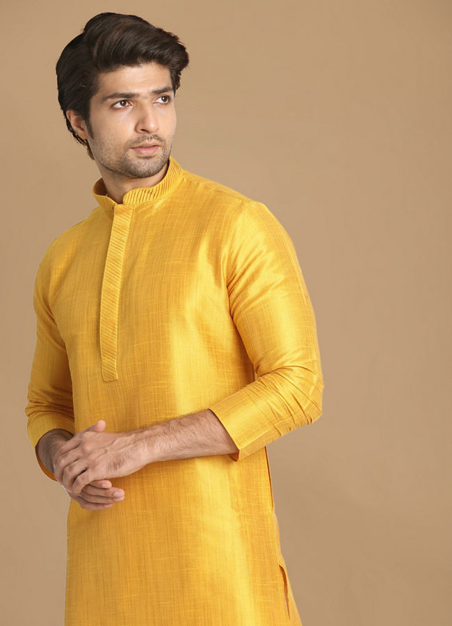Manyavar Men Golden Yellow Solid Kurta Set
