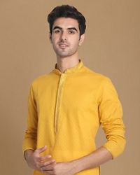 Manyavar Men Mustard Yellow Self Booti Kurta Set