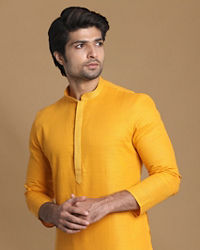 Manyavar Men Mustard Yellow Solid Kurta Pajama