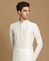 alt message - Manyavar Men Ivory White Plain Kurta image number 0