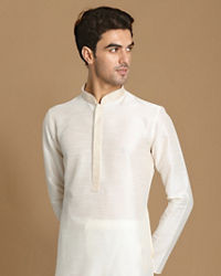 Manyavar Men Ivory White Plain Kurta