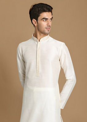 Manyavar Men Ivory White Plain Kurta