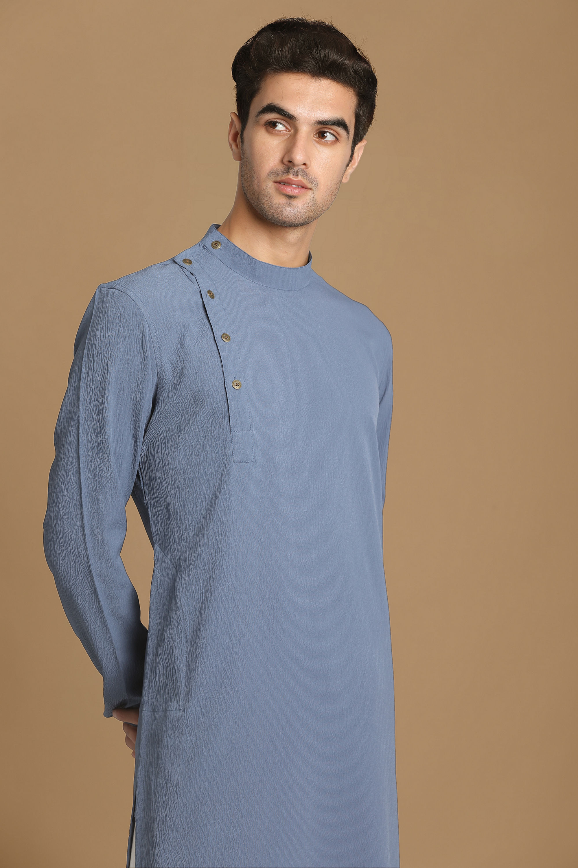 Manyavar Men Opal Grey Side Open Kurta