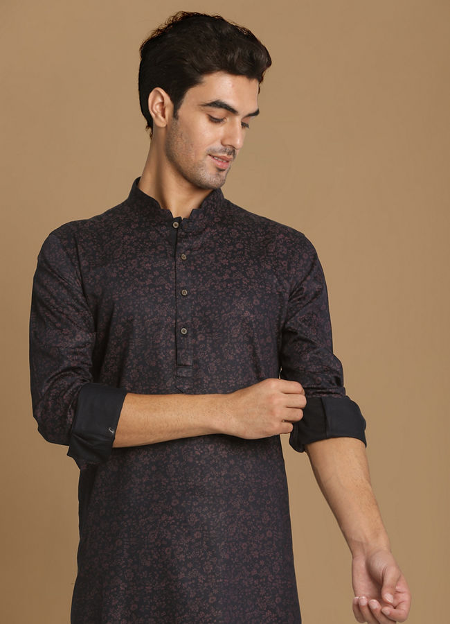 Manyavar Men Floral Printed Blue Kurta