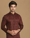 Manyavar Men Floral Kurta In Maroon & Black image number 0