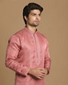 alt message - Manyavar Men Pink Booti Jacquard Kurta Set image number 0