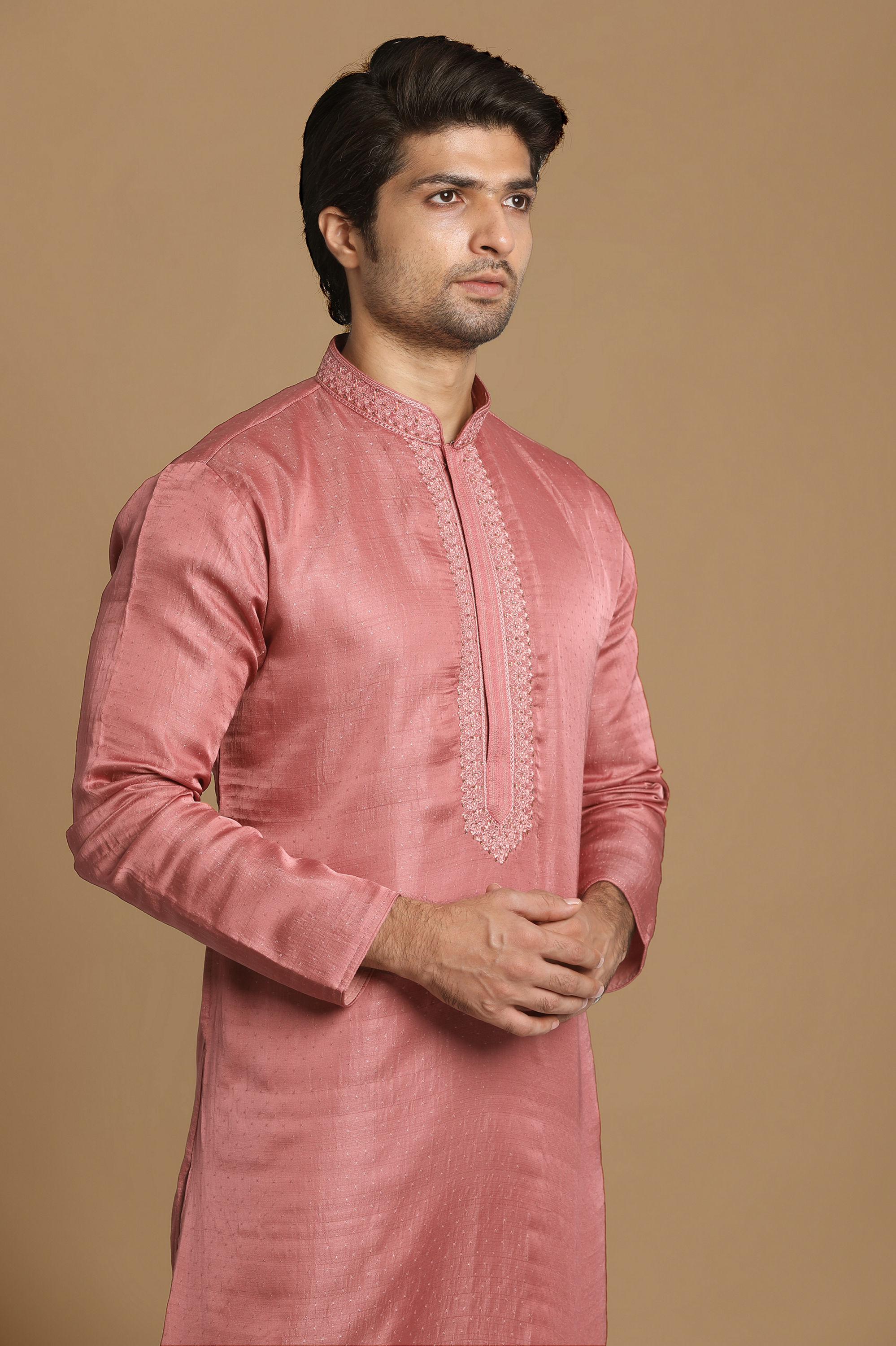 Manyavar Men Pink Booti Jacquard Kurta Set