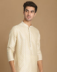 Manyavar Men Light Cream Jaquard Kurta Pajama