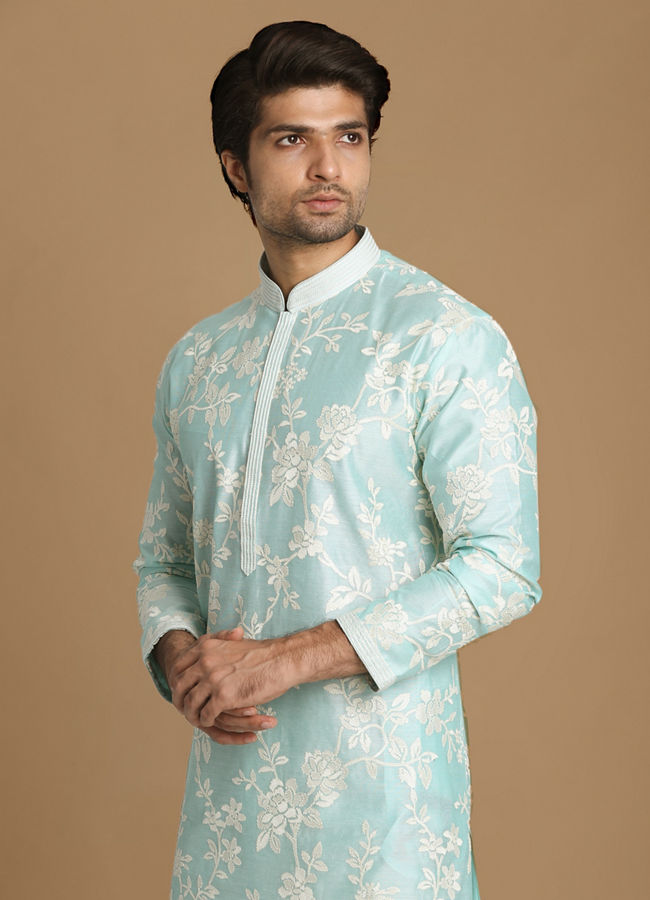 Manyavar Men Inimitable Bright Green Kurta Set