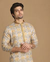 Manyavar Men Orange Grey Printed Kurta Set