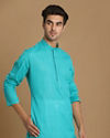 Manyavar Men Turquoise Green Self Striped Kurta Set