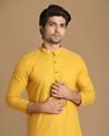 alt message - Manyavar Men Daffodil Yellow Self Design Kurta image number 0