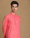 Manyavar Men Bubblegum Pink Self Motif Kurta