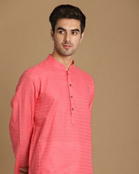 Manyavar Men Bubblegum Pink Self Motif Kurta