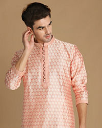 Manyavar Men Light Pink Self Design Kurta Set