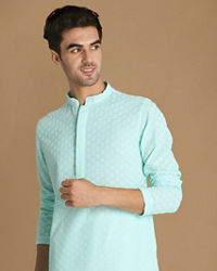 Manyavar Men Mint Green Chikankari Kurta Set