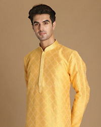 Manyavar Men Light Yellow Jacquard Kurta Set