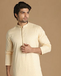 Manyavar Men Cream Printed Kurta Set