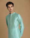 alt message - Manyavar Men Pastel Blue Self Design Kurta Pajama image number 0