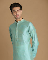 Manyavar Men Pastel Blue Self Design Kurta Pajama