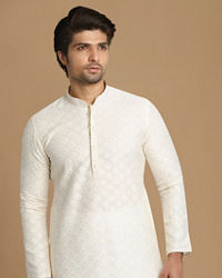 Manyavar Men Off White Self Motif Kurta Set