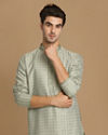 alt message - Manyavar Men Sage Green Self Embroidered Kurta Set image number 0